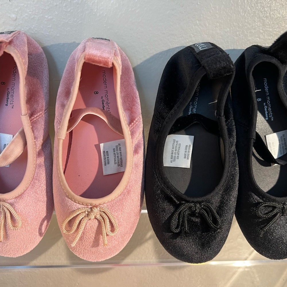 NWOT Modern Moment Faux Velvet Toddler Ballet Flats 2 pairs Size 8t Pink/Black